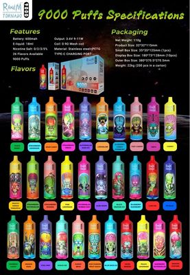 Disposable Electronic Cigarette RandM Tornado 9000 18ML Mesh Coil Rechargeable Multi Flavors