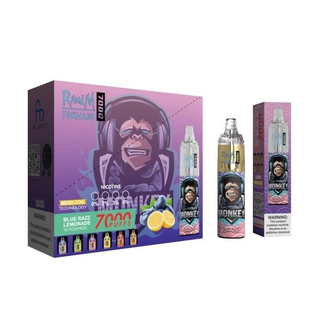 7000 Puffs Electronic Vape Device 1.2ohm Mesh Coil Adjustable Airflow RANDM TORNADO 7000